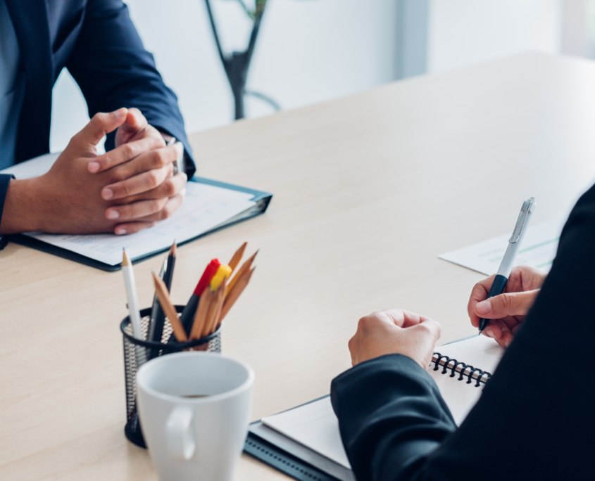 Close up interviewer interview candidate apply for job at meeting room in office